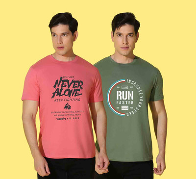 WOOSTRO Typography, Solid Men Round Neck Pink, Green T-Shirt