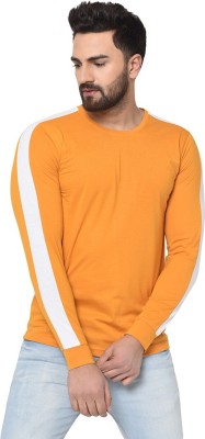 GLITO Colorblock Men Round Neck Yellow T-Shirt