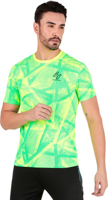 HIGHENERGY Abstract Men Round Neck Light Green, Yellow T-Shirt