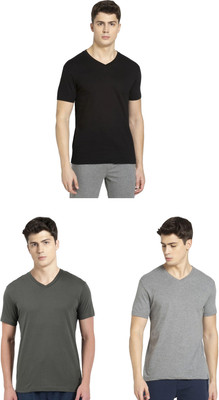 JOCKEY Solid Men V Neck Black, Dark Green, Grey T-Shirt