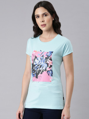 Dixcy Slimz Printed Women Round Neck Blue T-Shirt