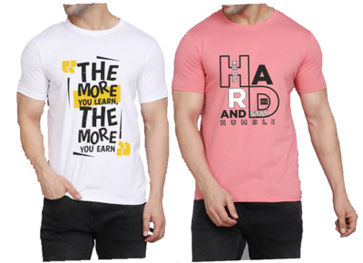 WOOSTRO Printed Men Round Neck White, Pink T-Shirt