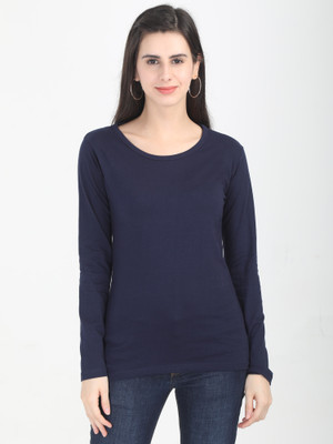 Fleximaa Solid Women Round Neck Blue T-Shirt