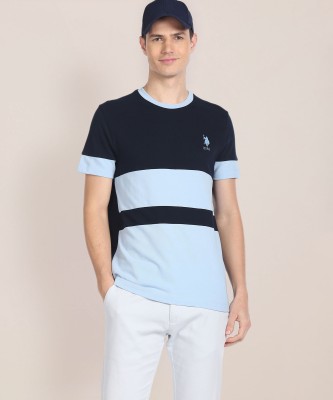 U.S. POLO ASSN. Striped Men Round Neck Blue T-Shirt