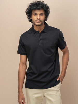 Unibro Solid Men Polo Neck Black T-Shirt
