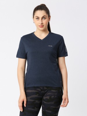 Lovable Solid Women V Neck Navy Blue T-Shirt