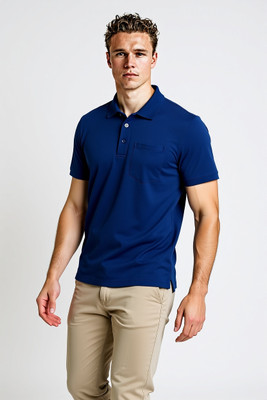 Klothinc Solid Men Polo Neck Blue T-Shirt