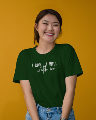 Stinity Typography Women Round Neck Dark Green T-Shirt