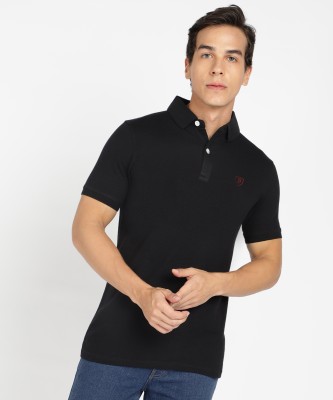 PROVOGUE Solid Men Polo Neck Black T-Shirt