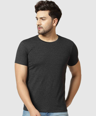 London Hills Solid Men Round Neck Grey T-Shirt