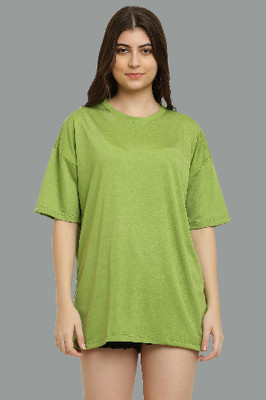 elegance redefined Solid Women Round Neck Light Green T-Shirt