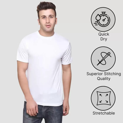 balker merka Solid Men Round Neck White T-Shirt