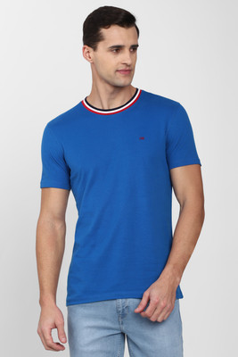 PETER ENGLAND Solid Men Round Neck Blue T-Shirt