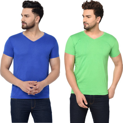 Tresna Trendy Solid Men V Neck Multicolor T-Shirt