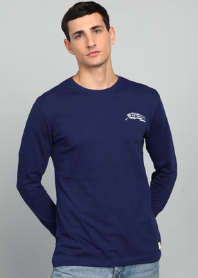 METRONAUT Solid Men Round Neck Blue T-Shirt