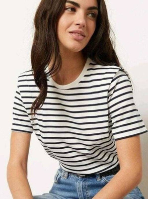 Baeship Striped Women Round Neck Black, White T-Shirt