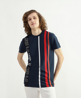 United Colors of Benetton Striped Men Round Neck Blue T-Shirt