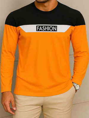 Try This Colorblock Men Round Neck Yellow T-Shirt