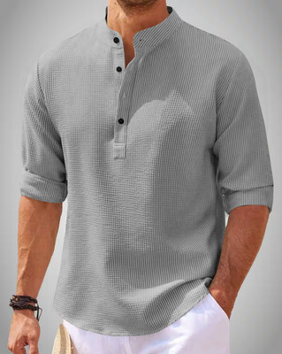 NOOK Men Self Design Straight Kurta(Grey)