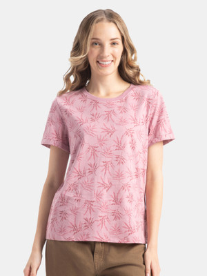 JOCKEY Printed Women Round Neck Pink T-Shirt