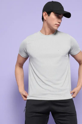 nymera Solid Men Round Neck Grey T-Shirt
