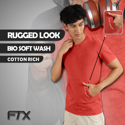 FTX Solid Men Round Neck Red T-Shirt