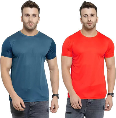 RIVAAZ Collections Solid Men Round Neck Red, Blue T-Shirt