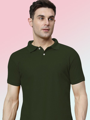 SINDHIGARMENT Solid Men Polo Neck Dark Green T-Shirt