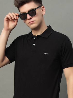 XYRIS Solid Men Polo Neck Black T-Shirt