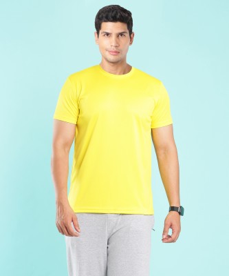 Smmartz Solid Men Round Neck Yellow T-Shirt