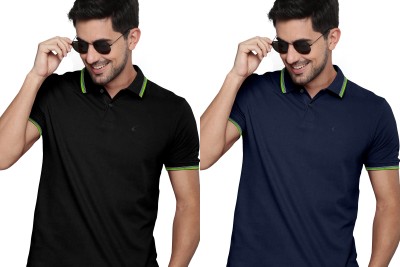 RITCHER Solid Men Polo Neck Dark Blue, Black T-Shirt