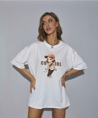 Calm Down Printed Women Round Neck White T-Shirt