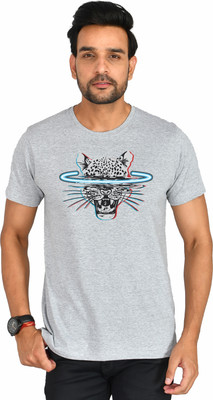 Burundi Blu Printed Men Round Neck Grey T-Shirt