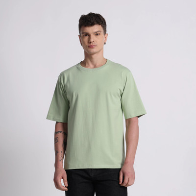 Epivu Solid Men Round Neck Light Green T-Shirt