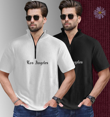 FastColors Self Design, Typography Men Henley Neck Multicolor T-Shirt