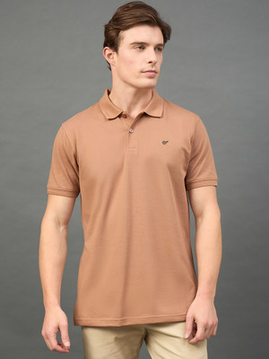 Club York Solid Men Polo Neck Brown T-Shirt