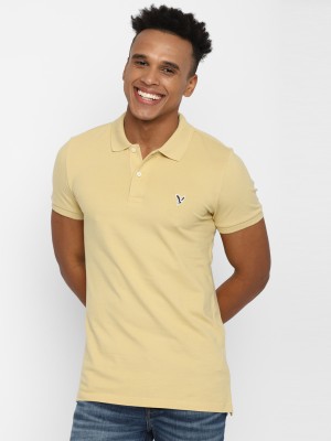 American Eagle Outfitters Solid Men Polo Neck Yellow T-Shirt