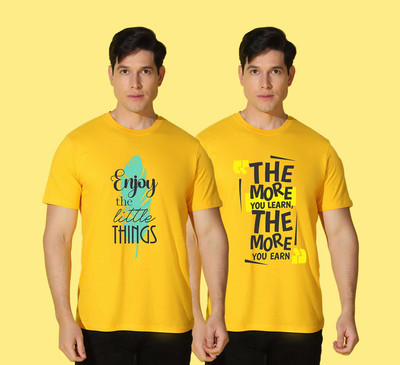 WOOSTRO Typography Men Round Neck Yellow T-Shirt