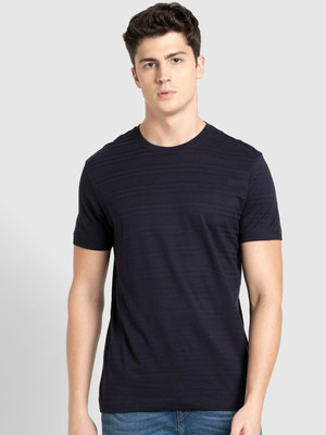 JOCKEY Striped Men Round Neck Dark Blue T-Shirt