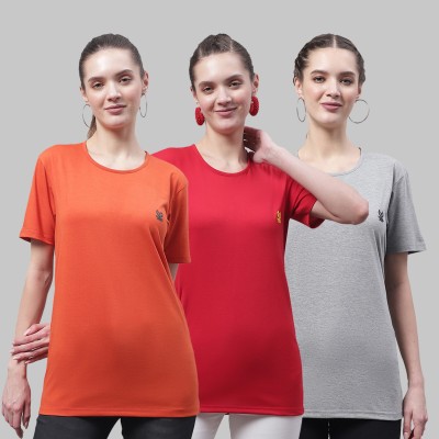 VIMAL JONNEY Solid Women Round Neck Orange, Red, Grey T-Shirt