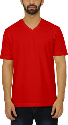 CELSIUS Solid Men V Neck Red T-Shirt