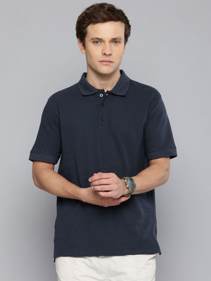 R.Code by The Roadster Life Co. Solid Men Round Neck Navy Blue T-Shirt