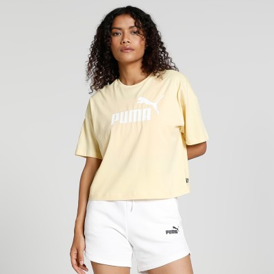 PUMA Solid Women Crew Neck Beige T-Shirt