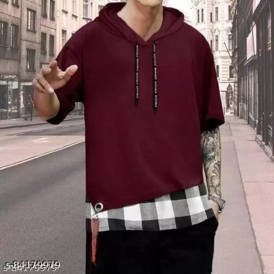 Vuzzan Printed Men Round Neck Maroon T-Shirt