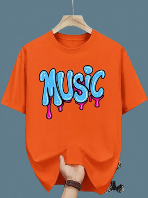 ELBATROSS Printed Men Round Neck Orange T-Shirt