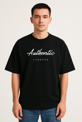 brownboysfashion Typography Men Round Neck Reversible Black T-Shirt