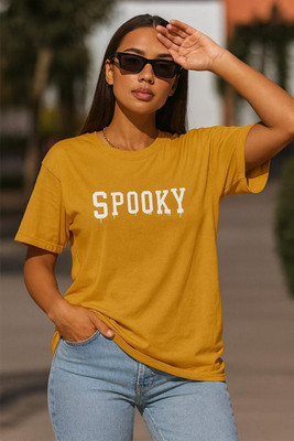 AdvibaFashion Typography Women Round Neck Yellow T-Shirt