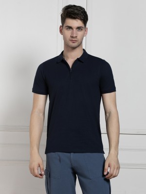 Dennis Lingo Solid Men Polo Neck Dark Blue T-Shirt