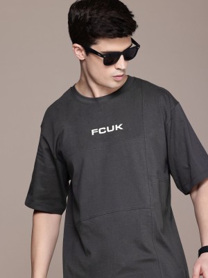 FCUK Solid Men Round Neck Grey T-Shirt