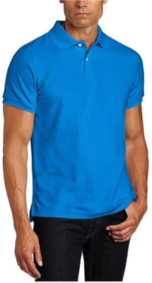 Funster Solid Men Polo Neck Blue T-Shirt